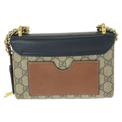 Gucci Padlock Beige Black Gold GG Supreme Canvas Leather Chain Shoulder Bag