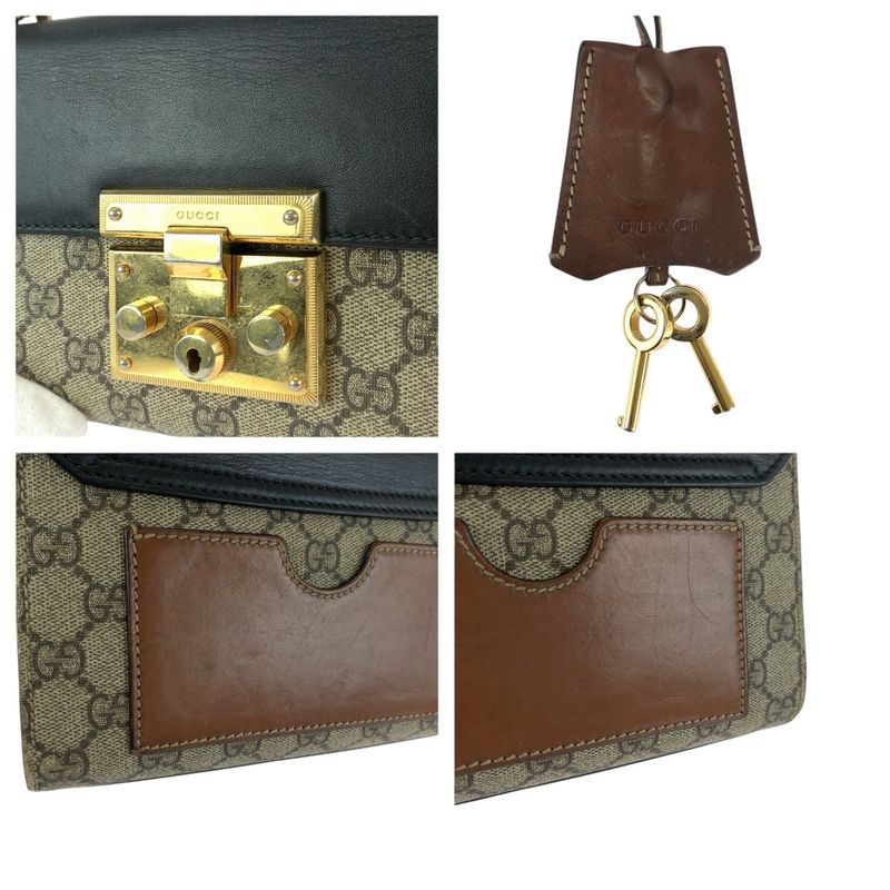Gucci Padlock Beige Black Gold GG Supreme Canvas Leather Chain Shoulder Bag
