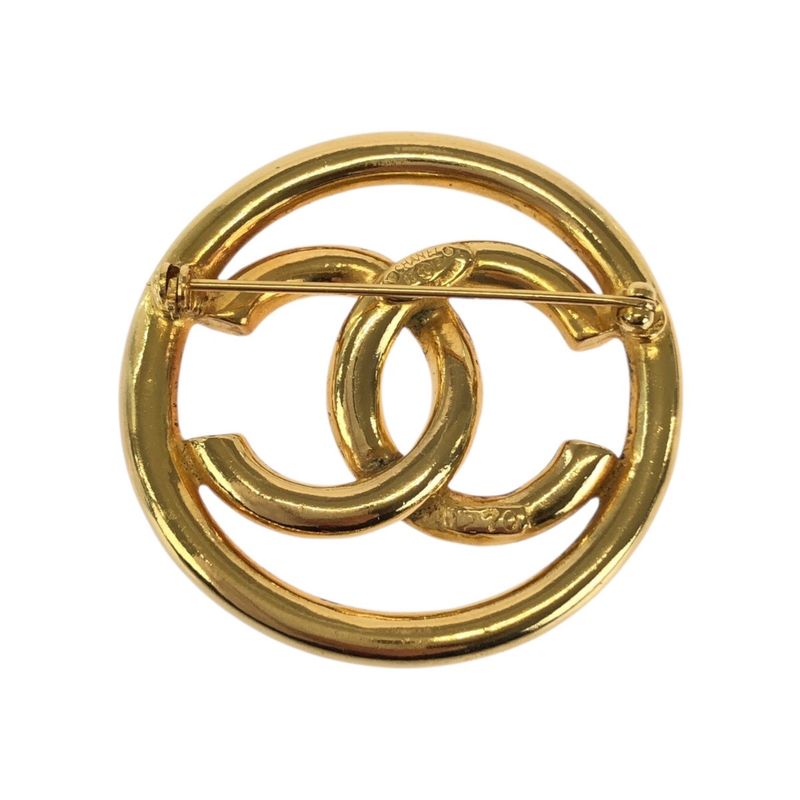 Chanel Vintage CC Logo Gold Plated Brooch 93