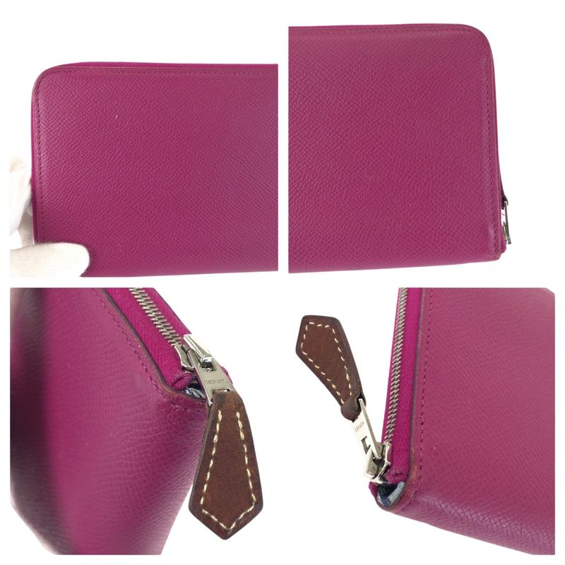 Hermes Azap Long Silk in Rose Tyrian Pink Silver Veau Round Coin Purse