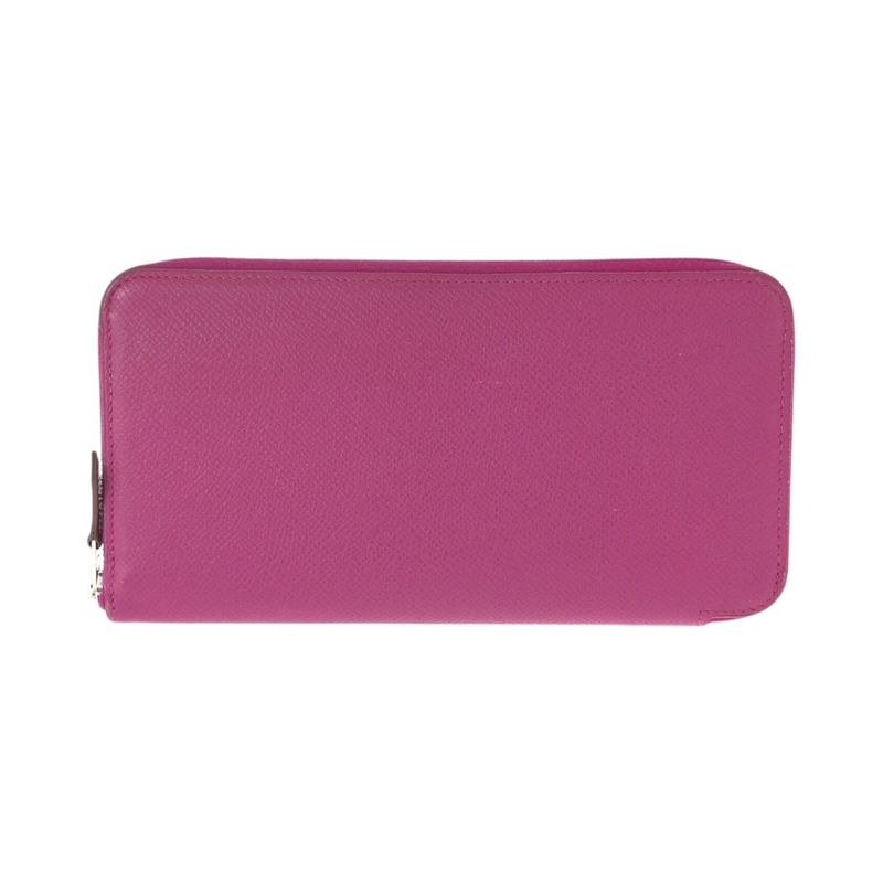 Hermes Azap Long Silk in Rose Tyrian Pink Silver Veau Round Coin Purse