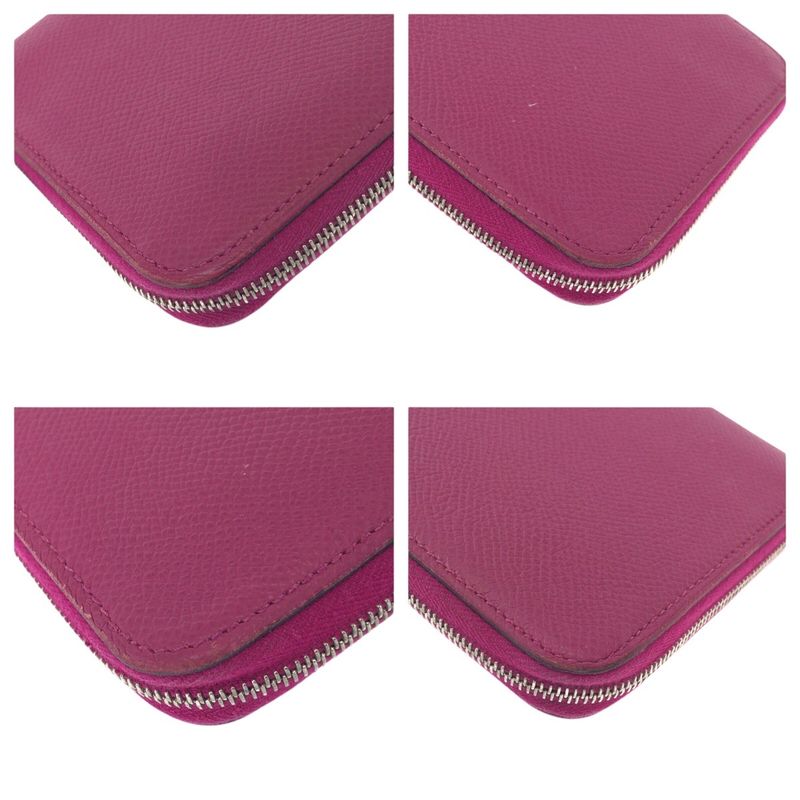 Hermes Azap Long Silk in Rose Tyrian Pink Silver Veau Round Coin Purse