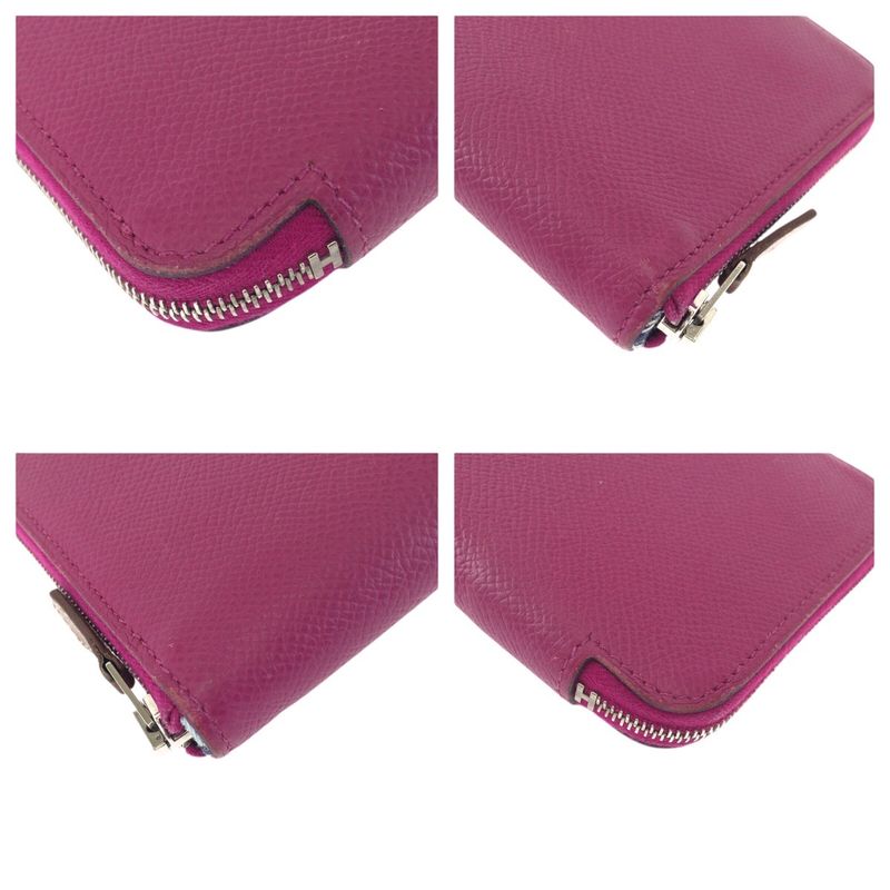 Hermes Azap Long Silk in Rose Tyrian Pink Silver Veau Round Coin Purse