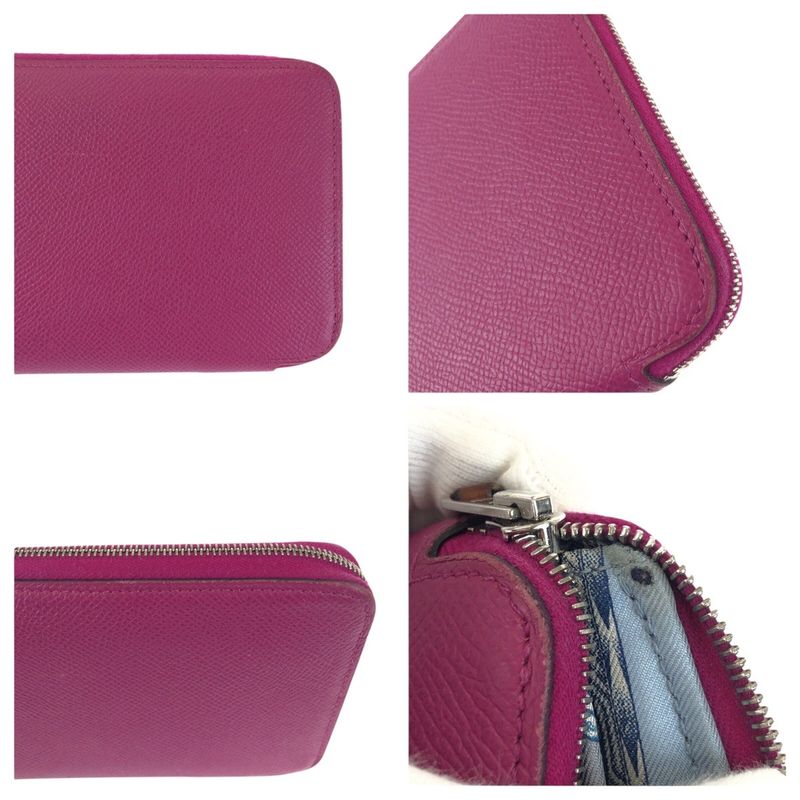 Hermes Azap Long Silk in Rose Tyrian Pink Silver Veau Round Coin Purse