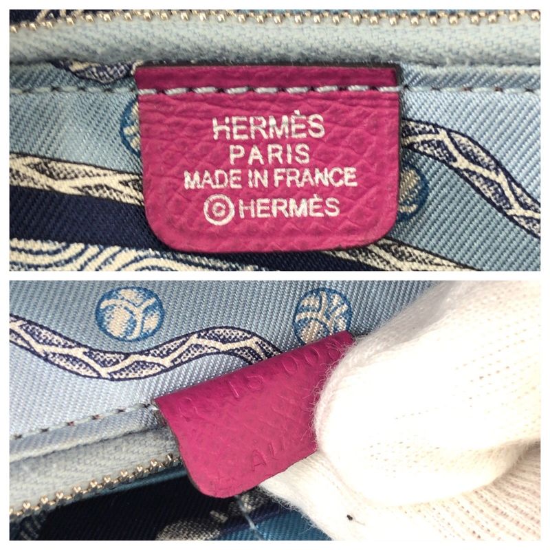Hermes Azap Long Silk in Rose Tyrian Pink Silver Veau Round Coin Purse