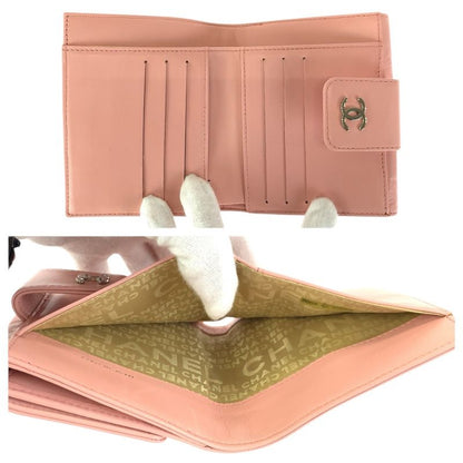 Chanel Vintage Icon Choco Bar CC Logo Pink Silver Lambskin Folding