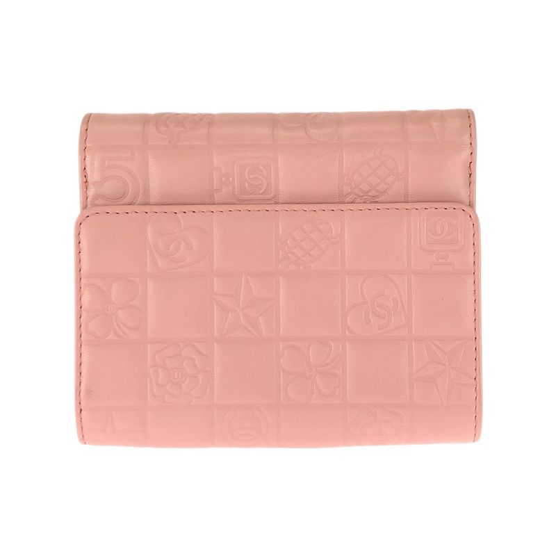 Chanel Vintage Icon Choco Bar CC Logo Pink Silver Lambskin Folding
