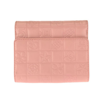 Chanel Vintage Icon Choco Bar CC Logo Pink Silver Lambskin Folding