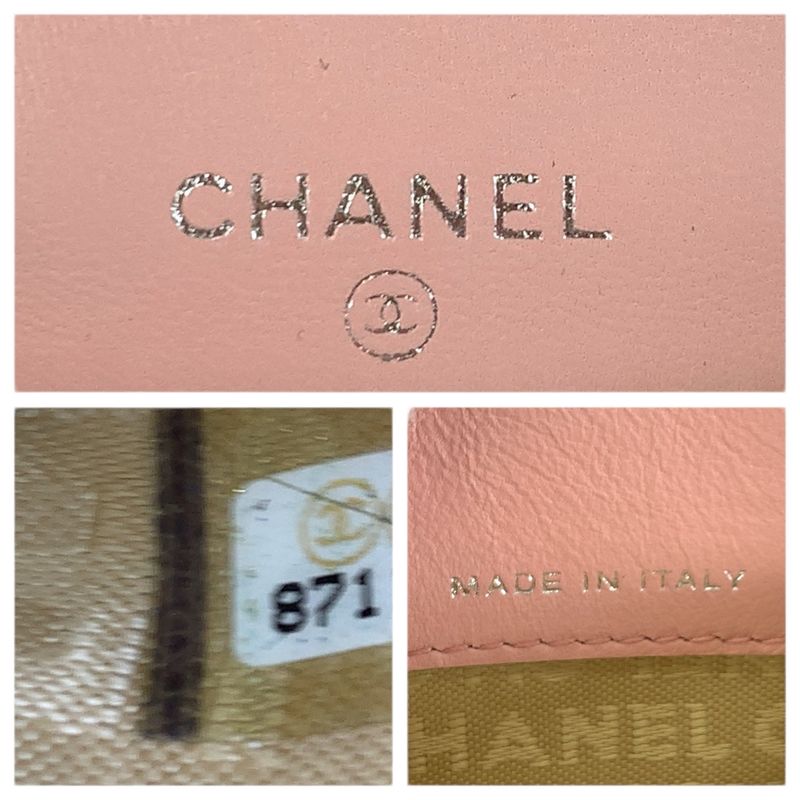 Chanel Vintage Icon Choco Bar CC Logo Pink Silver Lambskin Folding