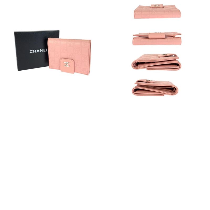 Chanel Vintage Icon Choco Bar CC Logo Pink Silver Lambskin Folding