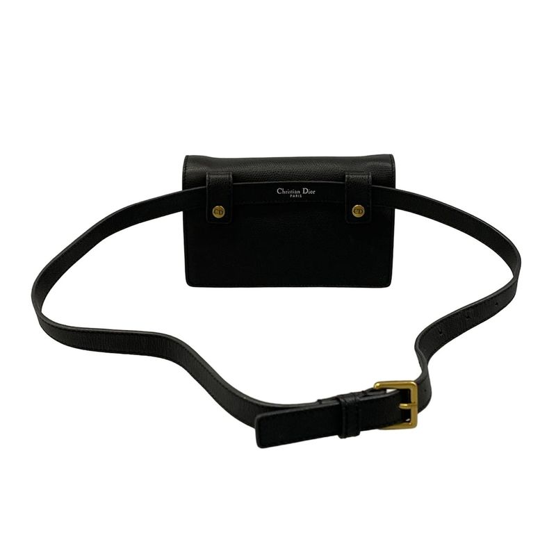 Dior Waist Pouch Saddle Bag Black Leather
