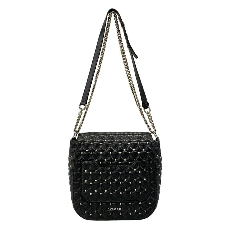 Bvlgari Shoulder Bag Diva Dream Black Chain Studs Quilted