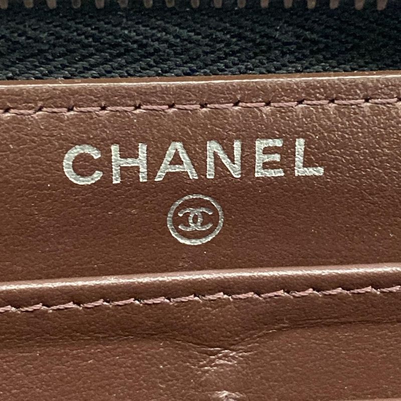 Chanel Wallet Quilted Black Zip Around Silver