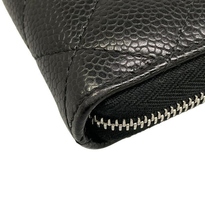 Chanel Wallet Quilted Black Zip Around Silver