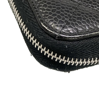 Chanel Wallet Quilted Black Zip Around Silver