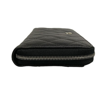 Chanel Wallet Quilted Black Zip Around Silver
