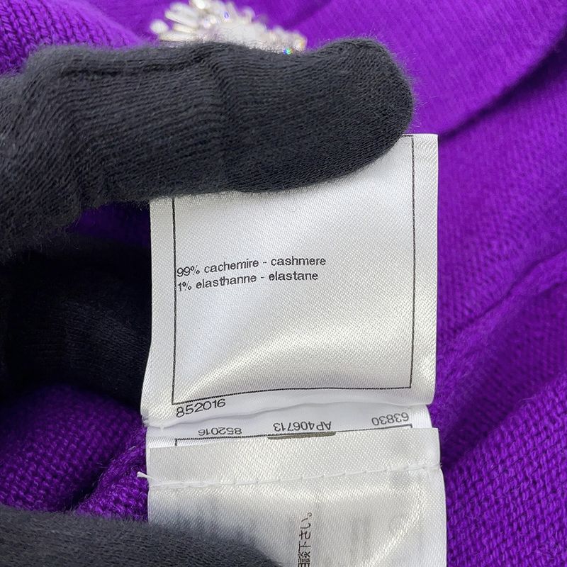 Chanel Cardigan CC Logo Cashmere Rhinestone 38 Top