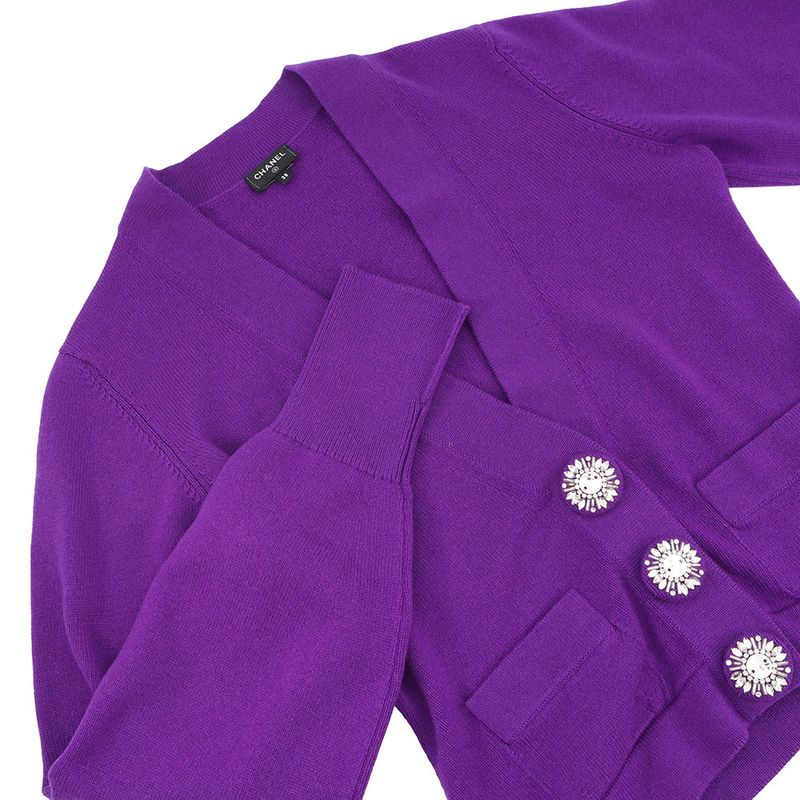 Chanel Cardigan CC Logo Cashmere Rhinestone 38 Top