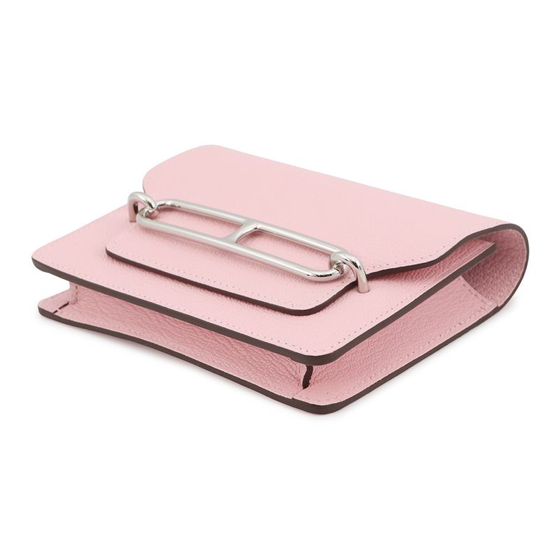 Hermes Wallet Roulis Slim Rose Sakura Silver Chevre Misor