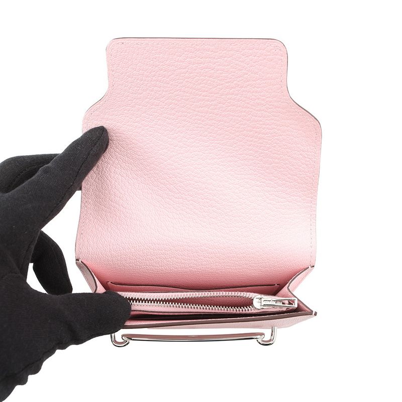 Hermes Wallet Roulis Slim Rose Sakura Silver Chevre Misor