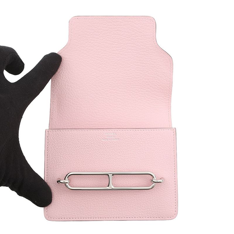 Hermes Wallet Roulis Slim Rose Sakura Silver Chevre Misor