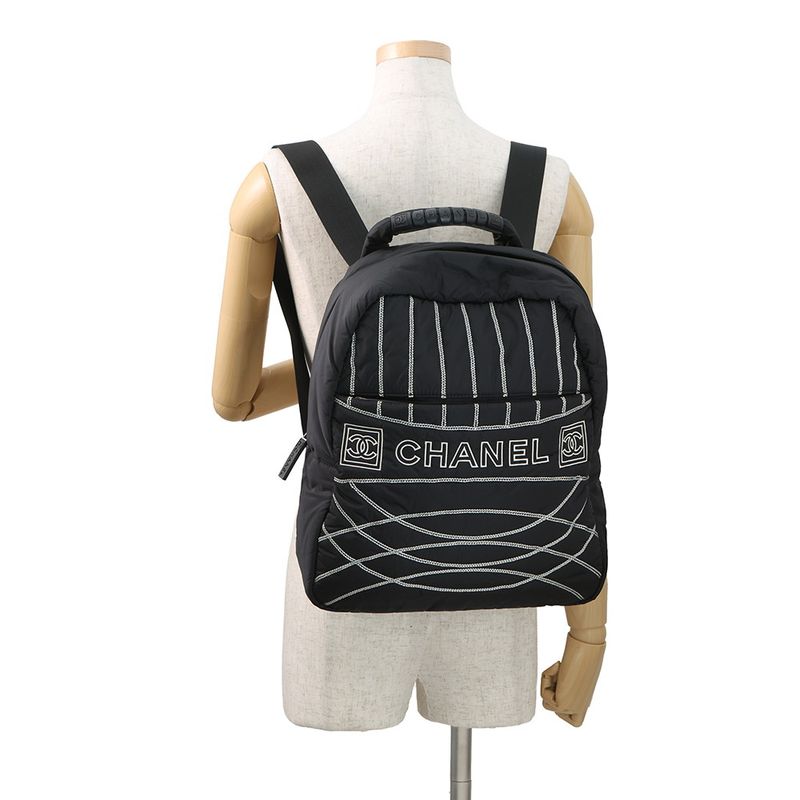 Chanel Backpack Sports Logo CC Nylon Black