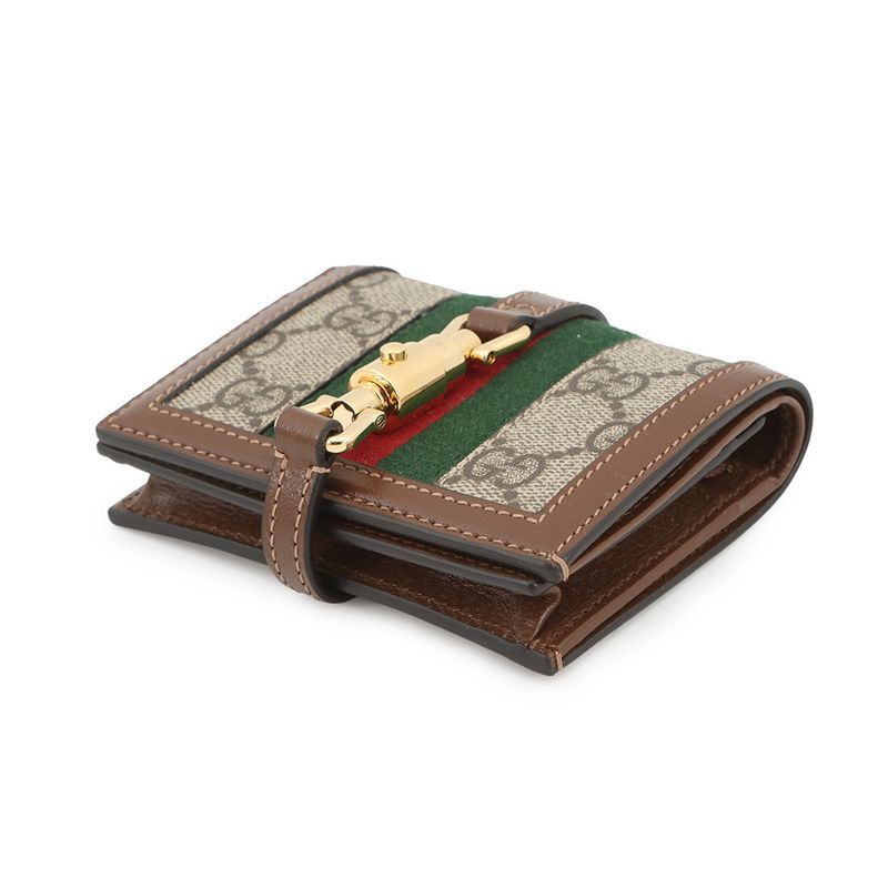 Gucci Bifold Wallet Jackie Card Case GG Supreme Leather Beige Brown