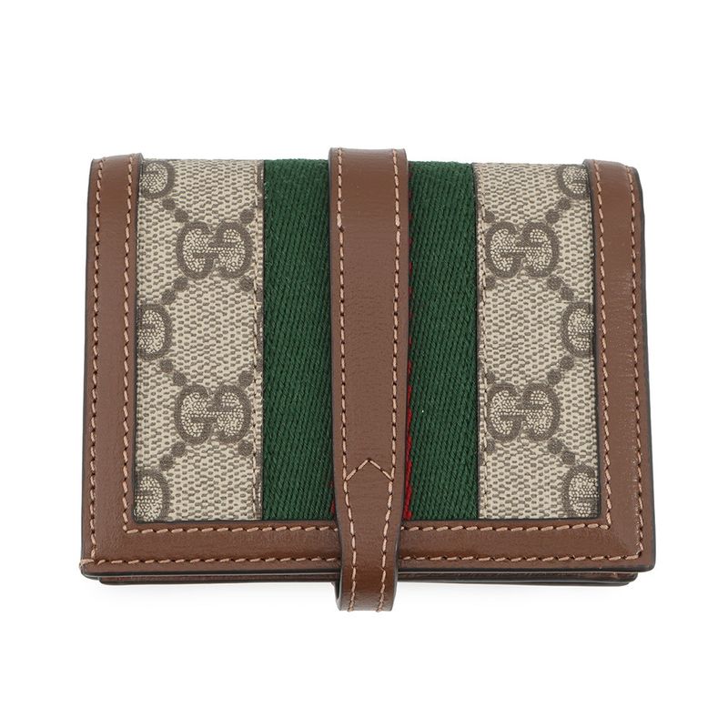Gucci Bifold Wallet Jackie Card Case GG Supreme Leather Beige Brown