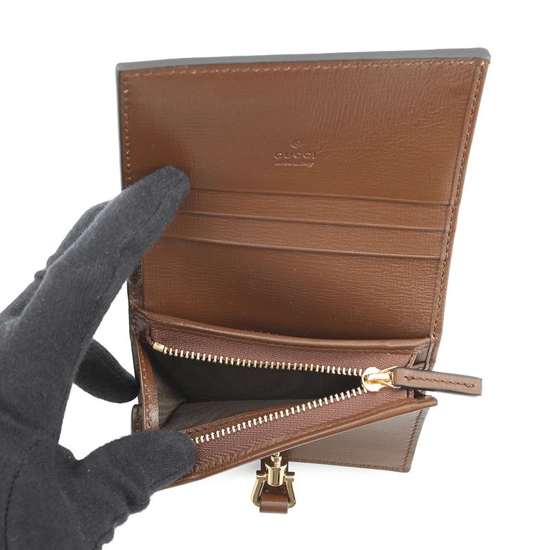 Gucci Bifold Wallet Jackie Card Case GG Supreme Leather Beige Brown