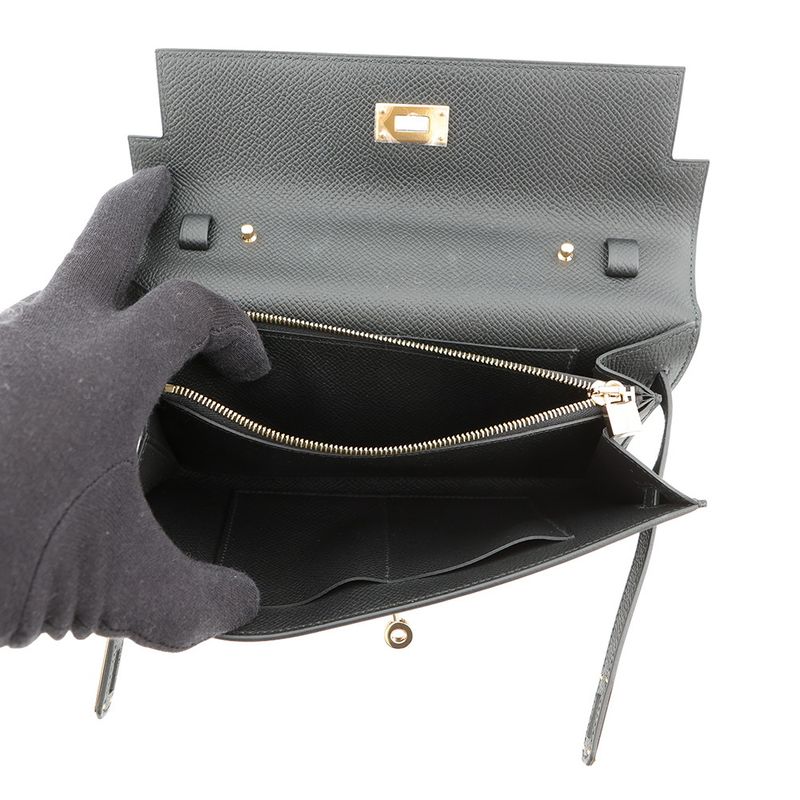 Hermes Kelly Wallet Long to Go Black Gold Epsom