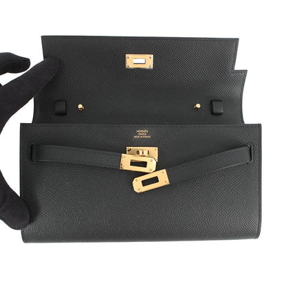 Hermes Kelly Wallet Long to Go Black Gold Epsom
