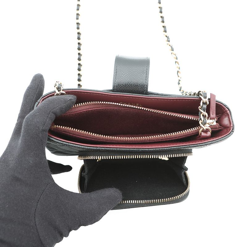 Chanel Phonecase Quilted Chain Shoulder Caviar Leather Bag