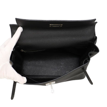 Hermes Handbag Kelly 28 Inner Sewing Black Silver Togo 2-Way