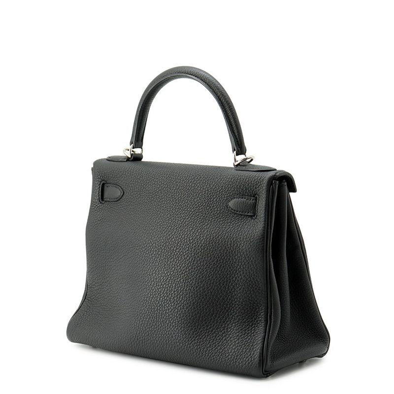 Hermes Handbag Kelly 28 Inner Sewing Black Silver Togo 2-Way