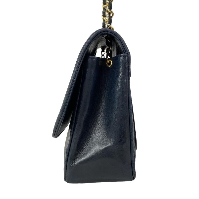 Chanel Shoulder Bag Quilted Navy Chain Gold Lambskin