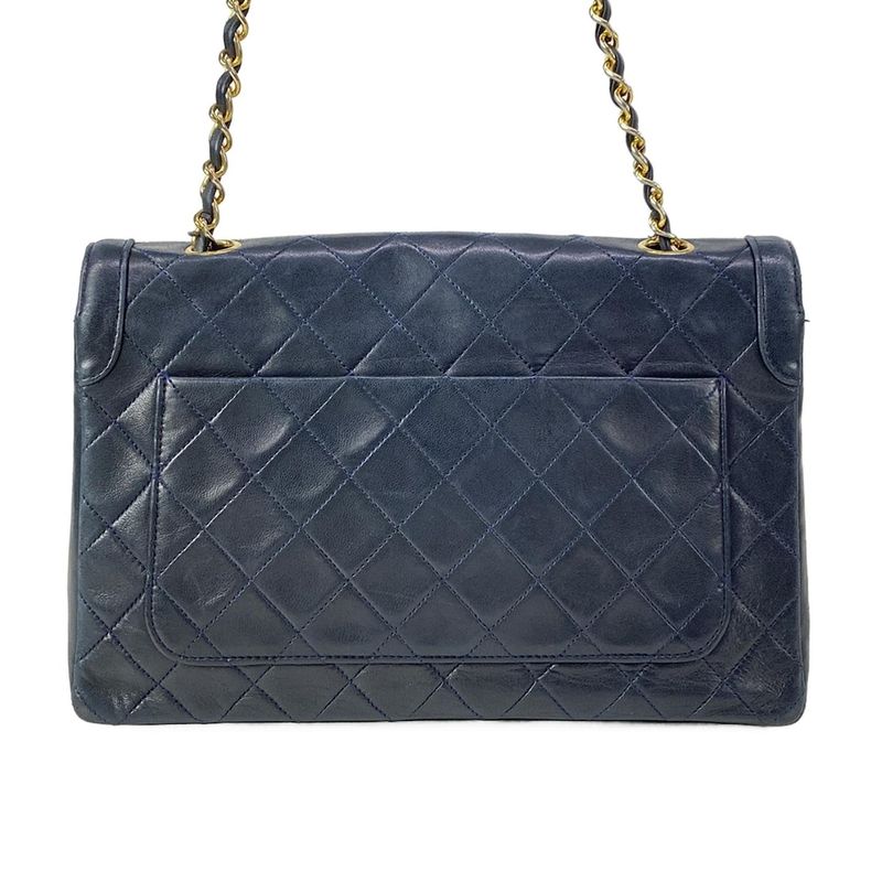 Chanel Shoulder Bag Quilted Navy Chain Gold Lambskin