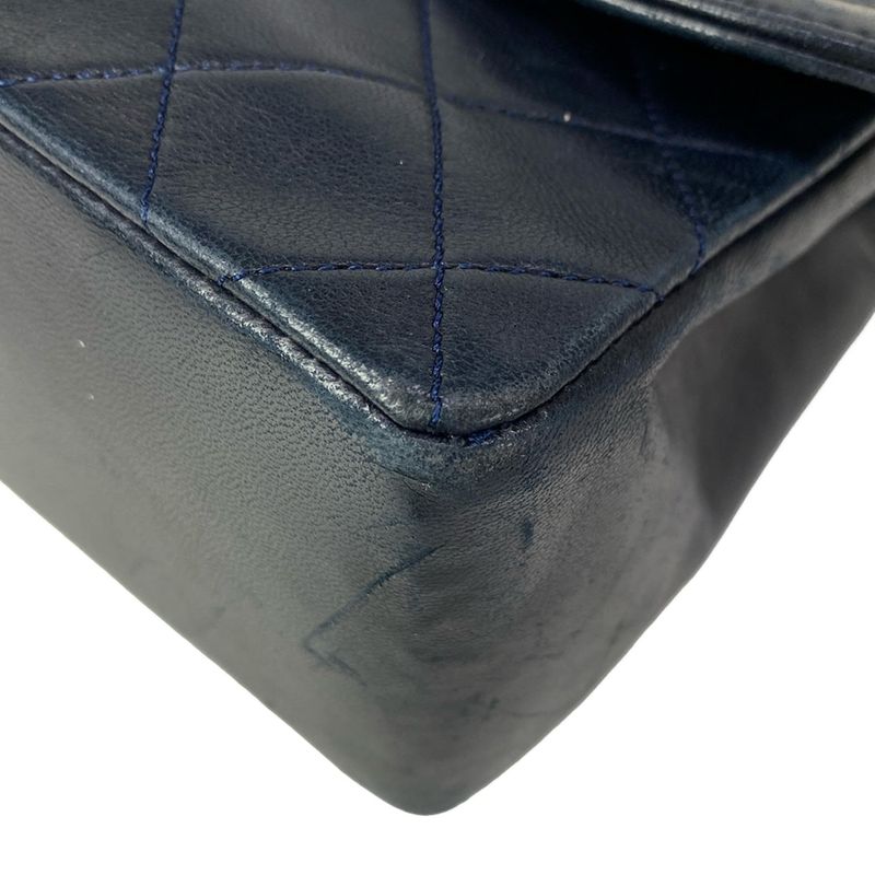 Chanel Shoulder Bag Quilted Navy Chain Gold Lambskin