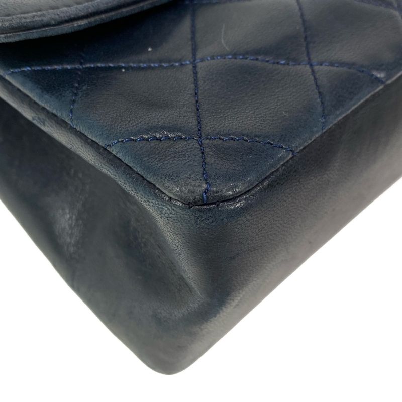 Chanel Shoulder Bag Quilted Navy Chain Gold Lambskin