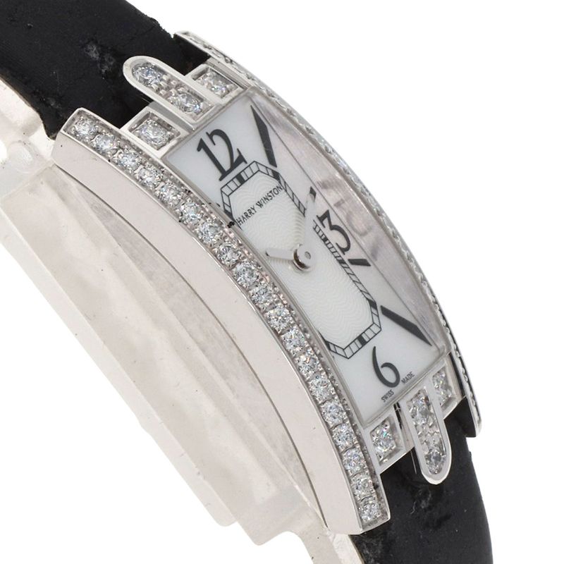 Harry Winston Avenue-c Mini Watch 18K White Gold Leather Shell