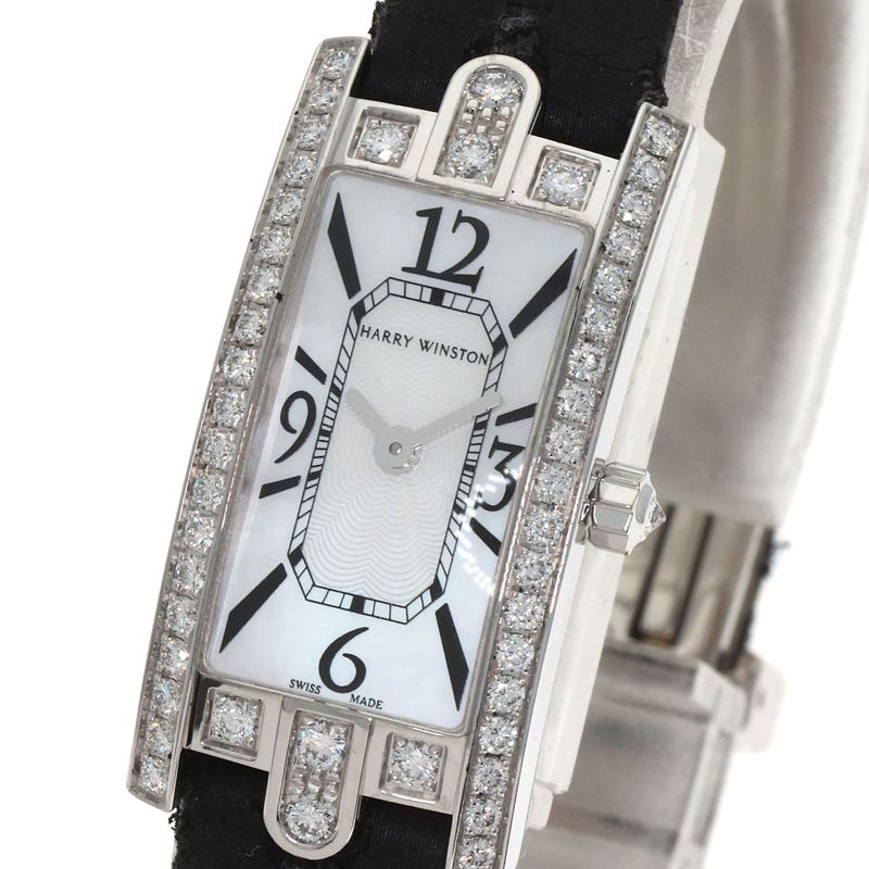 Harry Winston Avenue-c Mini Watch 18K White Gold Leather Shell