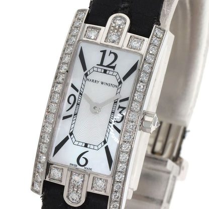 Harry Winston Avenue-c Mini Watch 18K White Gold Leather Shell
