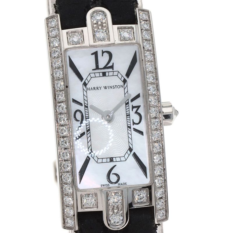 Harry Winston Avenue-c Mini Watch 18K White Gold Leather Shell