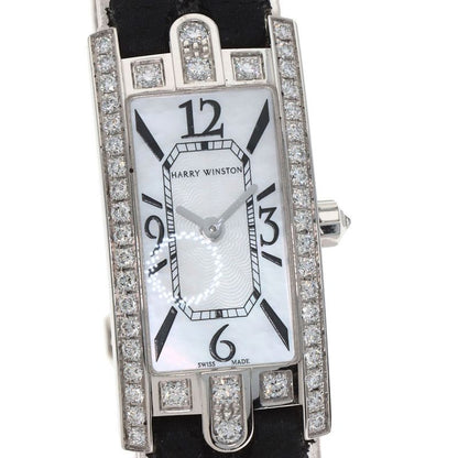 Harry Winston Avenue-c Mini Watch 18K White Gold Leather Shell