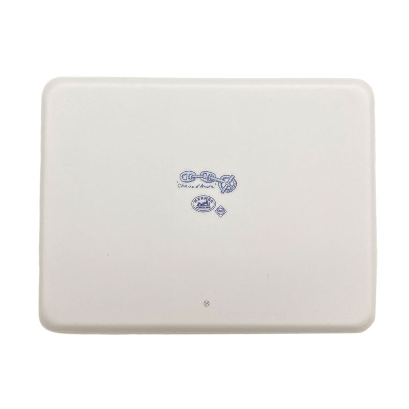 Hermes Chaine D'ancre Square Plate Pottery Shoulder Bag White Blue