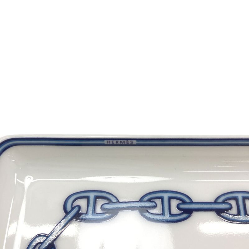 Hermes Chaine D'ancre Square Plate Pottery Shoulder Bag White Blue