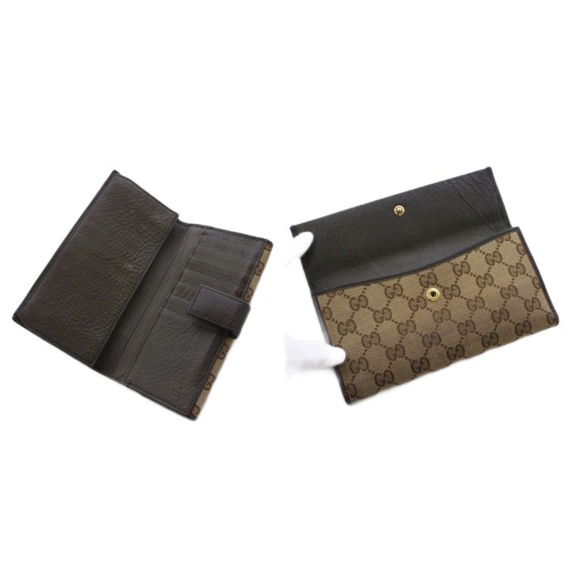 Gucci Wallet Bifold Coin Purse GG Pattern Canvas Leather Brown YT Brown Beige