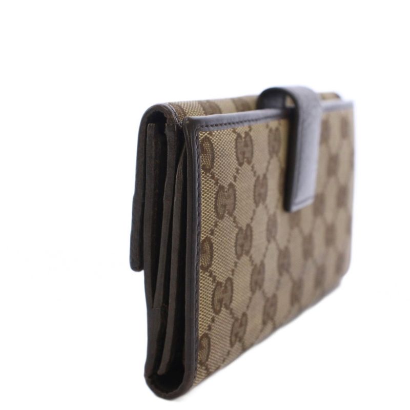 Gucci Wallet Bifold Coin Purse GG Pattern Canvas Leather Brown YT Brown Beige