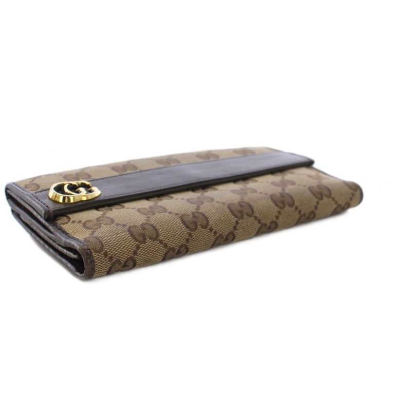 Gucci Wallet Bifold Coin Purse GG Pattern Canvas Leather Brown YT Brown Beige