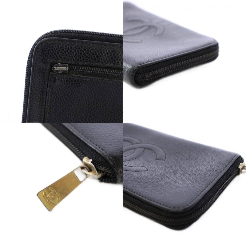 Chanel Wallet Coin Purse Zip Around Caviar Leather CC Logo