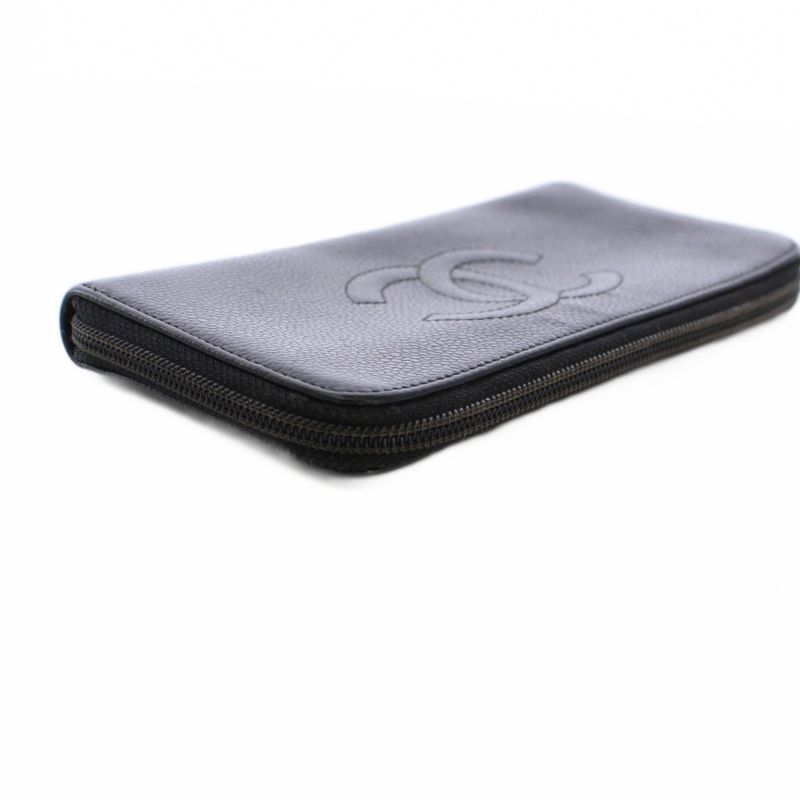 Chanel Wallet Coin Purse Zip Around Caviar Leather CC Logo
